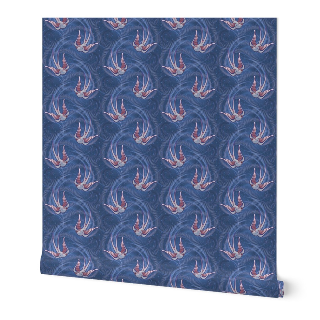 ★ SWALLOW IN THE WIND ★ Blue, Medium Scale / Collection : Swallows & Polka Dots – Rockabilly Prints