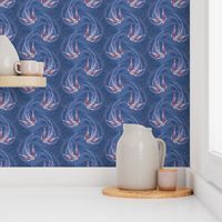 ★ SWALLOW IN THE WIND ★ Blue, Medium Scale / Collection : Swallows & Polka Dots – Rockabilly Prints