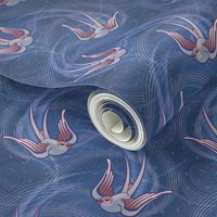 ★ SWALLOW IN THE WIND ★ Blue, Medium Scale / Collection : Swallows & Polka Dots – Rockabilly Prints