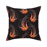 ★ SWALLOW IN THE WIND ★ Orange + Black, Large Scale / Collection : Swallows & Polka Dots – Rockabilly Prints