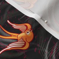 ★ SWALLOW IN THE WIND ★ Orange + Black, Medium Scale / Collection : Swallows & Polka Dots – Rockabilly Prints