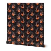 ★ SWALLOW IN THE WIND ★ Orange + Black, Medium Scale / Collection : Swallows & Polka Dots – Rockabilly Prints