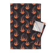 ★ SWALLOW IN THE WIND ★ Orange + Black, Medium Scale / Collection : Swallows & Polka Dots – Rockabilly Prints