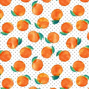 (small scale) watercolor clementine on polka dots
