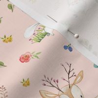 Woodland Friends (baby pink) Deer Fox Raccoon Flowers Baby Girl Nursery Blanket Sheets Bedding