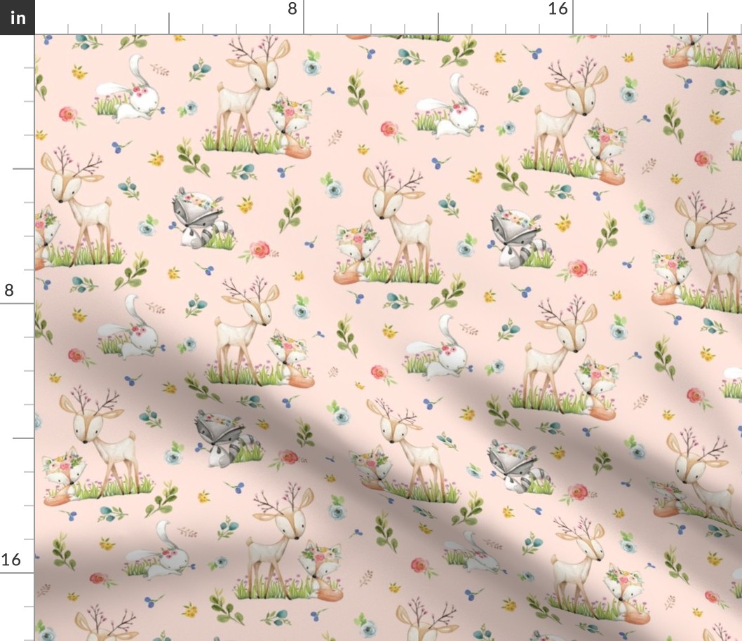 Woodland Friends (baby pink) Deer Fox Raccoon Flowers Baby Girl Nursery Blanket Sheets Bedding
