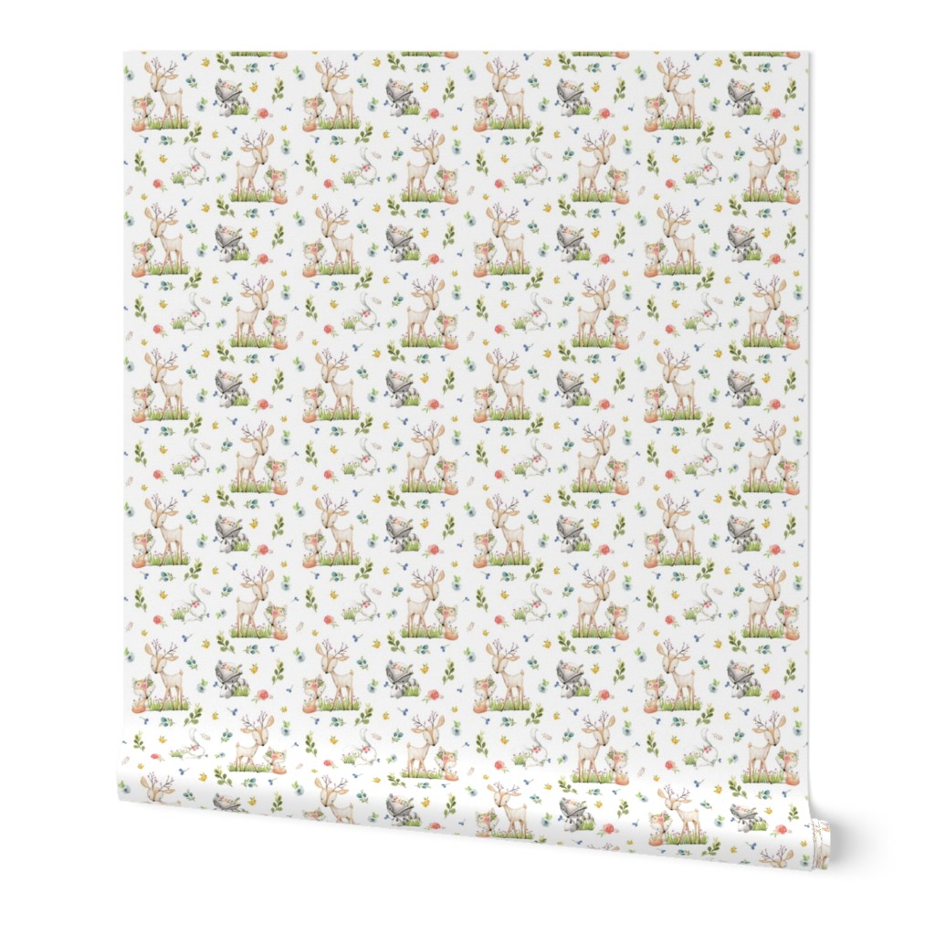 Woodland Friends - Deer Fox Raccoon Bunny Flowers Baby Girl Nursery Blanket Sheets Bedding