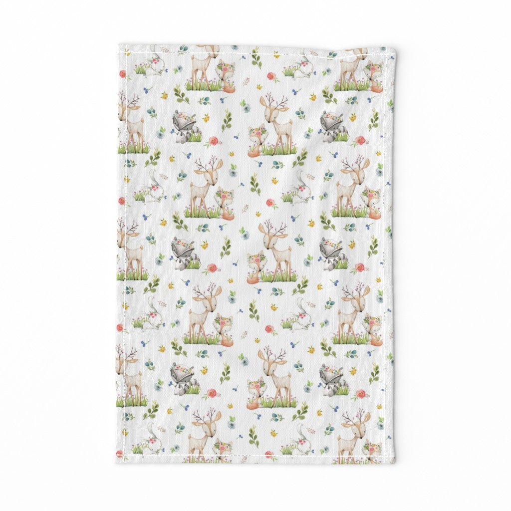Woodland Friends - Deer Fox Raccoon Bunny Flowers Baby Girl Nursery Blanket Sheets Bedding
