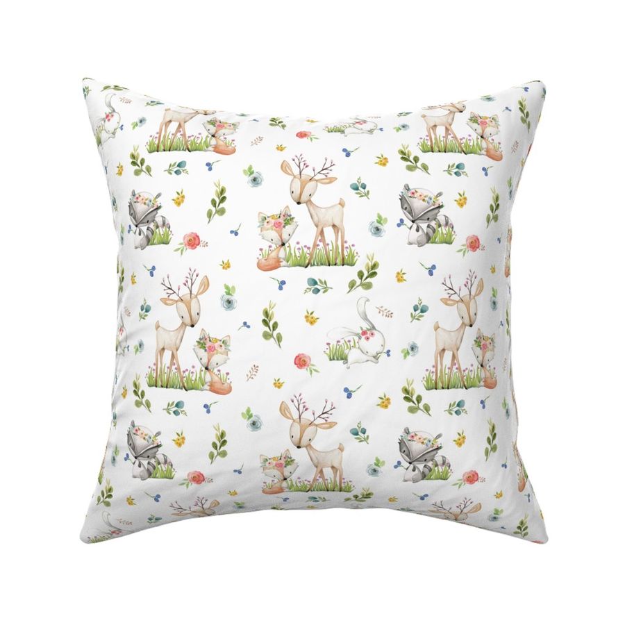 100% Cotton Sateen 30in x 30in Flange Sham Teal Woodland Creature Modern Nursery Decor Toile Spring Swan Moose Rabbit Bear Stag Print Roostery Pillow Sham 
