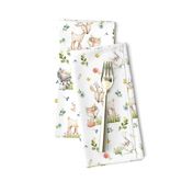 Woodland Friends - Deer Fox Raccoon Bunny Flowers Baby Girl Nursery Blanket Sheets Bedding