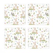 Woodland Friends - Deer Fox Raccoon Bunny Flowers Baby Girl Nursery Blanket Sheets Bedding