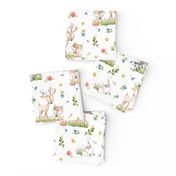 Woodland Friends - Deer Fox Raccoon Bunny Flowers Baby Girl Nursery Blanket Sheets Bedding