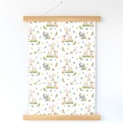 Woodland Friends - Deer Fox Raccoon Bunny Flowers Baby Girl Nursery Blanket Sheets Bedding