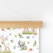 Woodland Friends - Deer Fox Raccoon Bunny Flowers Baby Girl Nursery Blanket Sheets Bedding