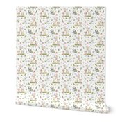 Woodland Friends - Deer Fox Raccoon Bunny Flowers Baby Girl Nursery Blanket Sheets Bedding