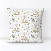 Woodland Friends - Deer Fox Raccoon Bunny Flowers Baby Girl Nursery Blanket Sheets Bedding