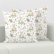 Woodland Friends - Deer Fox Raccoon Bunny Flowers Baby Girl Nursery Blanket Sheets Bedding