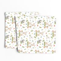 Woodland Friends - Deer Fox Raccoon Bunny Flowers Baby Girl Nursery Blanket Sheets Bedding