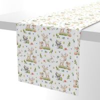 Woodland Friends - Deer Fox Raccoon Bunny Flowers Baby Girl Nursery Blanket Sheets Bedding