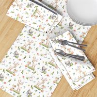 Woodland Friends - Deer Fox Raccoon Bunny Flowers Baby Girl Nursery Blanket Sheets Bedding