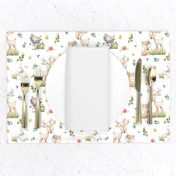 Woodland Friends - Deer Fox Raccoon Bunny Flowers Baby Girl Nursery Blanket Sheets Bedding