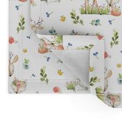 Woodland Friends - Deer Fox Raccoon Bunny Flowers Baby Girl Nursery Blanket Sheets Bedding