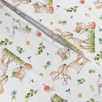 Woodland Friends - Deer Fox Raccoon Bunny Flowers Baby Girl Nursery Blanket Sheets Bedding