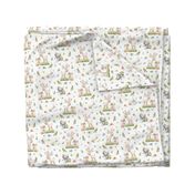 Woodland Friends - Deer Fox Raccoon Bunny Flowers Baby Girl Nursery Blanket Sheets Bedding