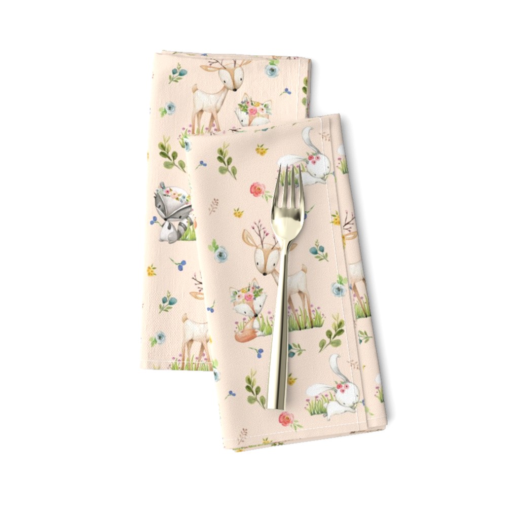 Woodland Friends (blush) Deer Fox Raccoon Flowers Baby Girl Nursery Blanket Sheets Bedding