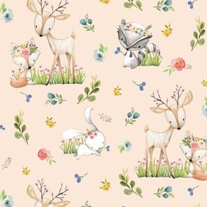 Woodland Friends (blush) Deer Fox Raccoon Flowers Baby Girl Nursery Blanket Sheets Bedding