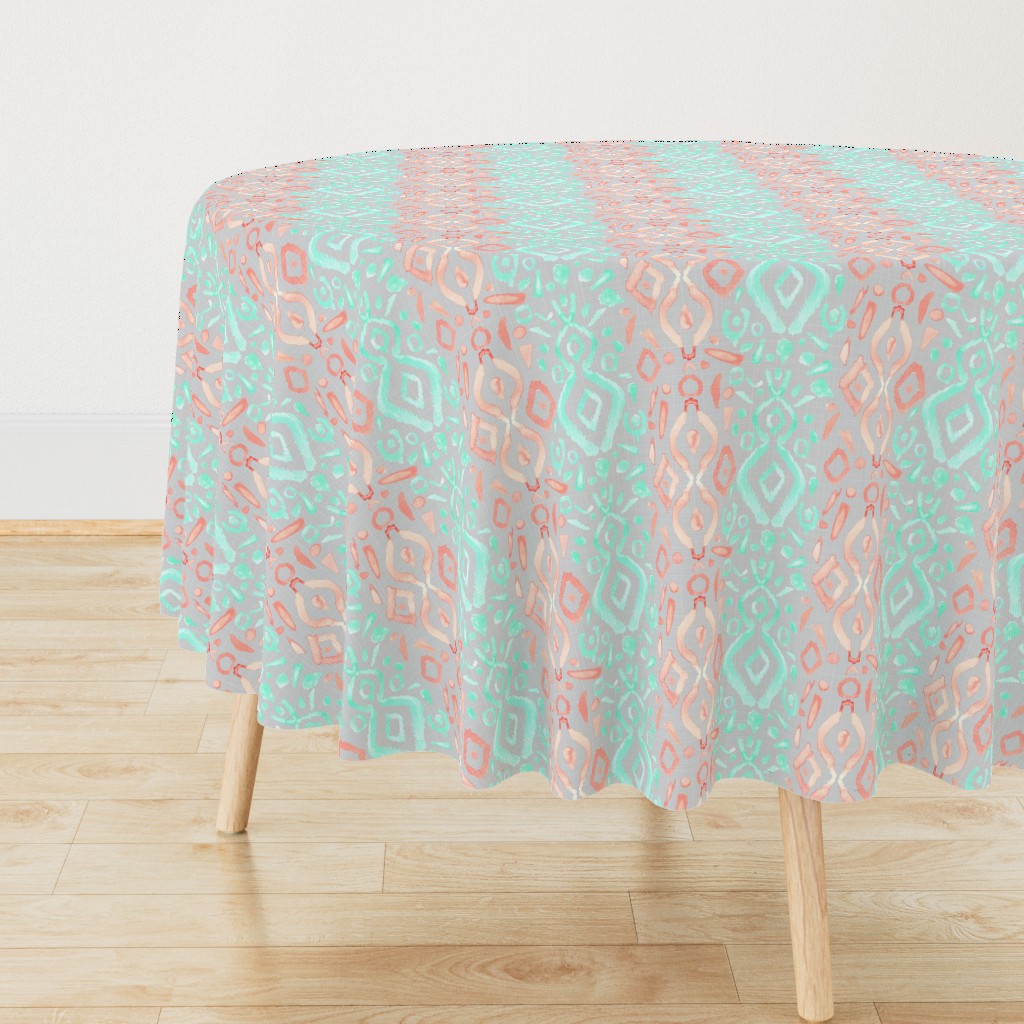 Coral Peach Blush  Mint Green Ikat Watercolor Abstract Grey Gray Linen Texture _ Miss Chiff Designs