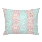 Coral Peach Blush  Mint Green Ikat Watercolor Abstract Grey Gray Linen Texture _ Miss Chiff Designs