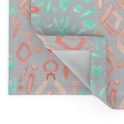 Coral Peach Blush  Mint Green Ikat Watercolor Abstract Grey Gray Linen Texture _ Miss Chiff Designs