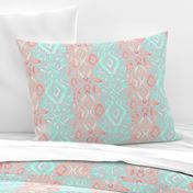 Coral Peach Blush  Mint Green Ikat Watercolor Abstract Grey Gray Linen Texture _ Miss Chiff Designs