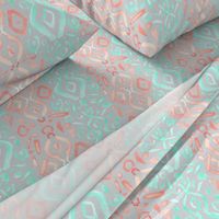 Coral Peach Blush  Mint Green Ikat Watercolor Abstract Grey Gray Linen Texture _ Miss Chiff Designs