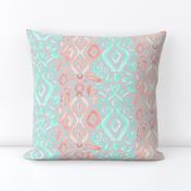 Coral Peach Blush  Mint Green Ikat Watercolor Abstract Grey Gray Linen Texture _ Miss Chiff Designs