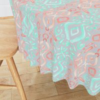 Coral Peach Blush  Mint Green Ikat Watercolor Abstract Grey Gray Linen Texture _ Miss Chiff Designs