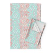 Coral Peach Blush  Mint Green Ikat Watercolor Abstract Grey Gray Linen Texture _ Miss Chiff Designs