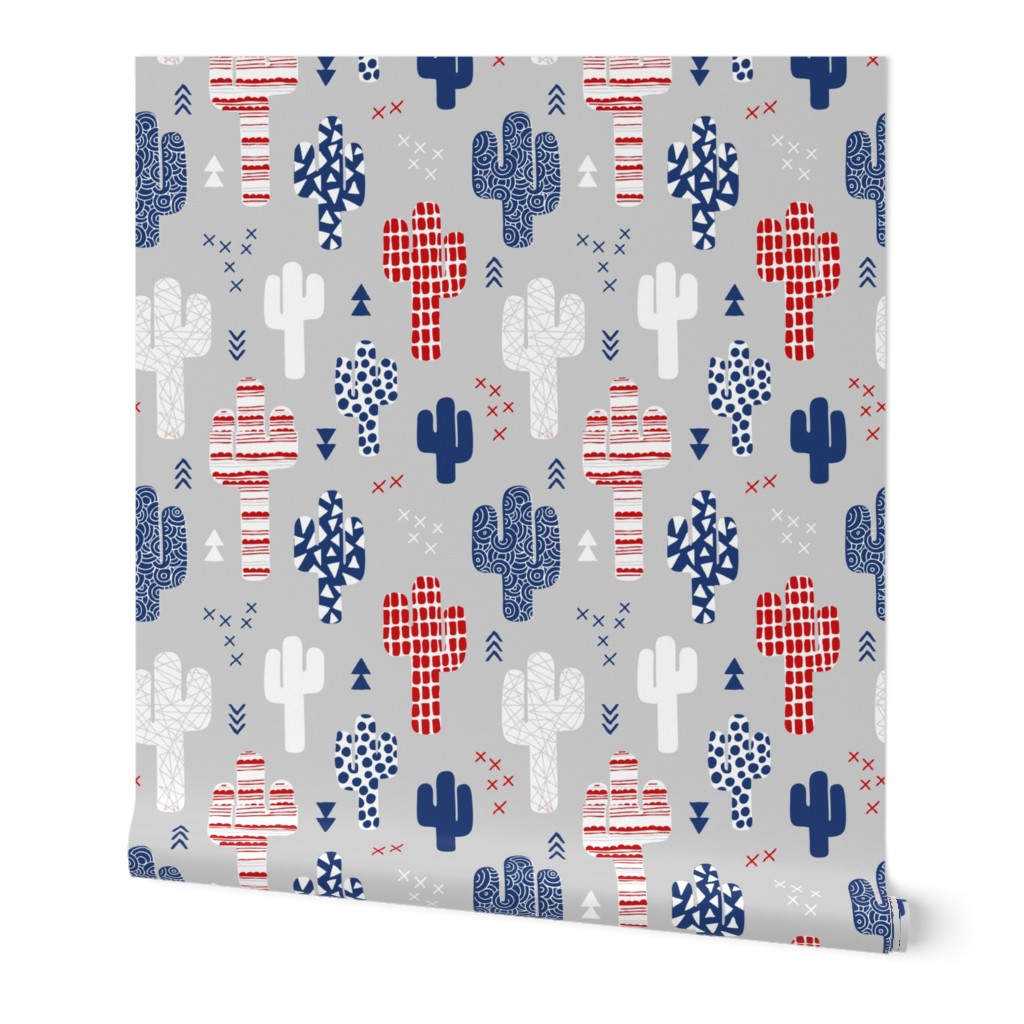 Cool western geometric cactus garden with triangles and arrows gender neutral usa 4th of july red blue and white