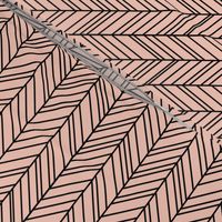 herringbone feathers blush pink on black