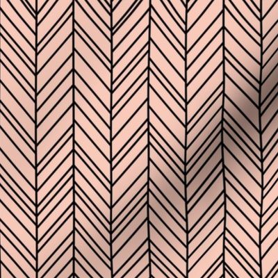 herringbone feathers blush pink on black