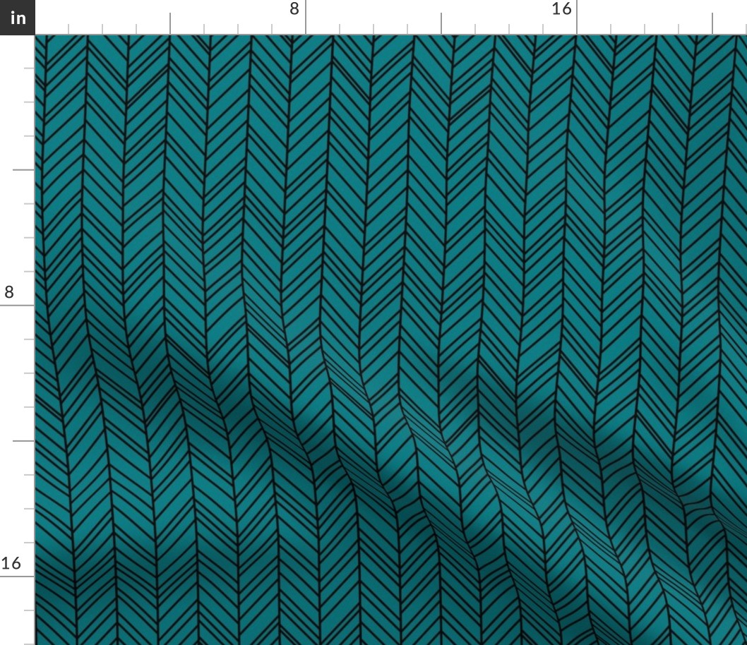 herringbone feathers dark teal on black