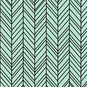 herringbone feathers mint green and black