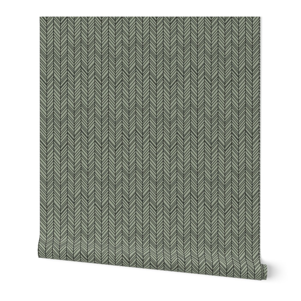 herringbone feathers sage green and black