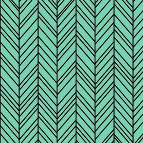 herringbone feathers sea foam green and black