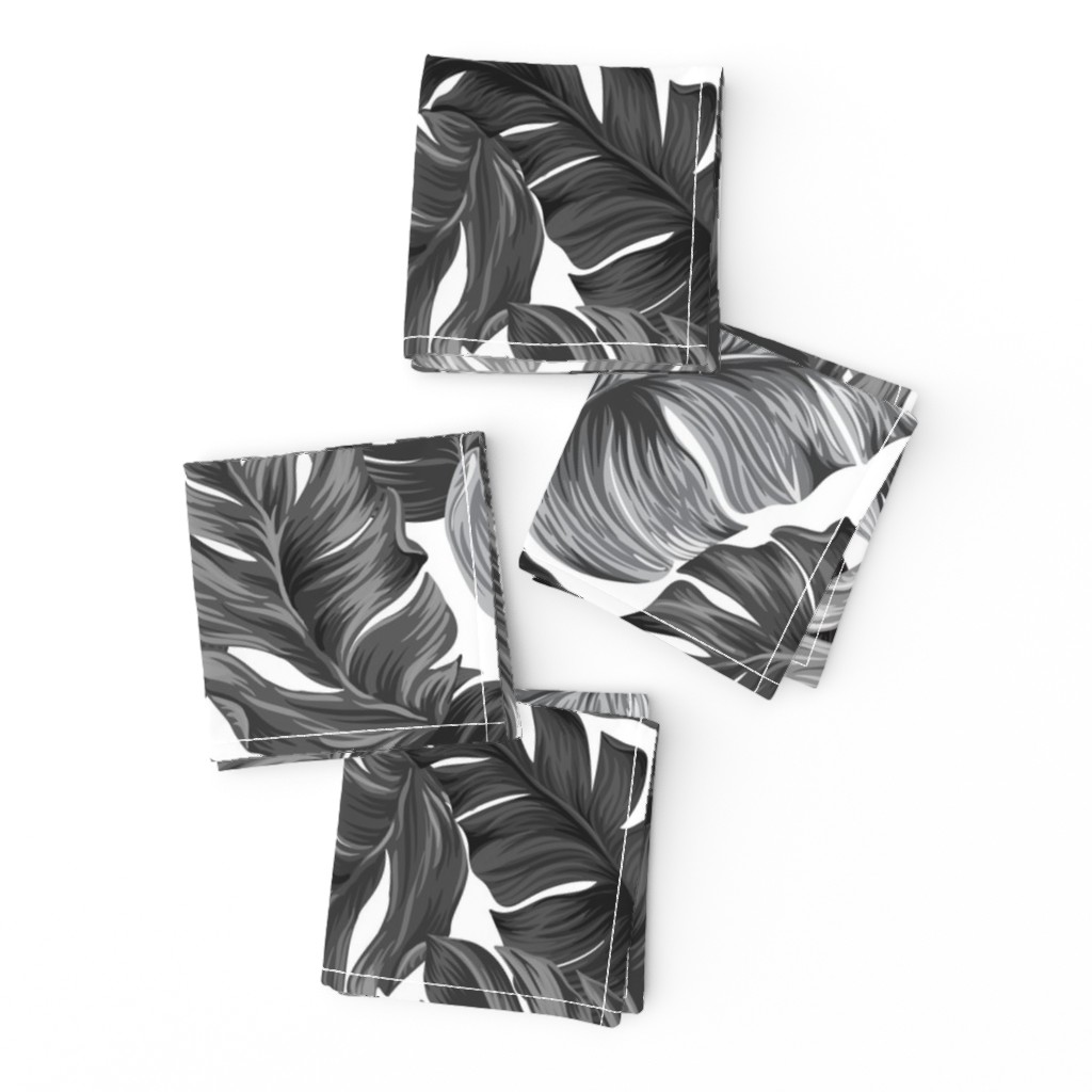 Tropical Banana Leaves Black and White Tropical Leaves, Banana Leaves on White