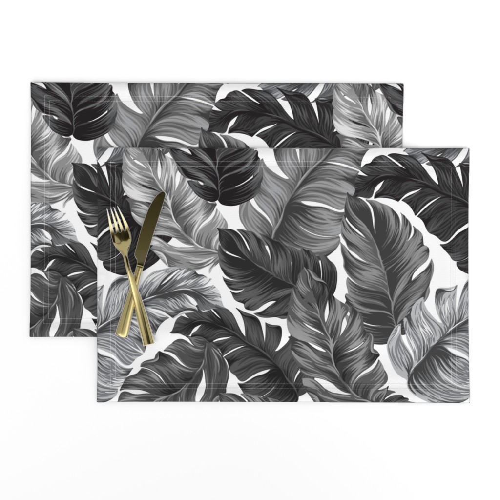 Tropical Banana Leaves Black and White Tropical Leaves, Banana Leaves on White