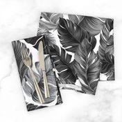 Tropical Banana Leaves Black and White Tropical Leaves, Banana Leaves on White