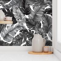 Tropical Banana Leaves Black and White Tropical Leaves, Banana Leaves on White