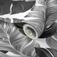 Tropical Banana Leaves Black and White Tropical Leaves, Banana Leaves on White